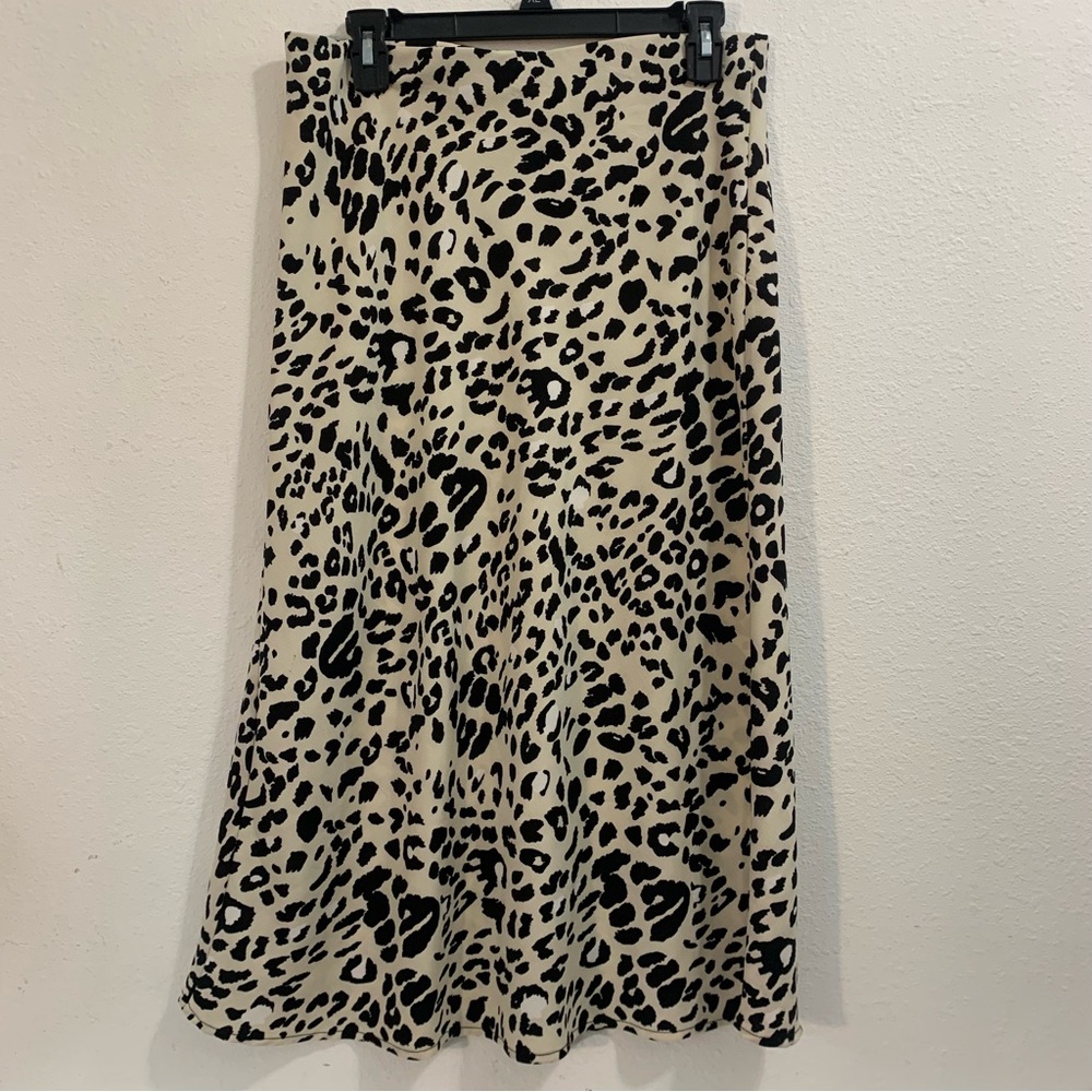 Rachel Zoe Black on Cream Leopard Print Midi Skirt